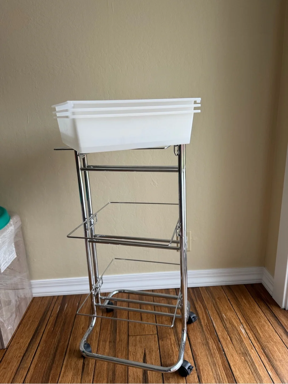3-Tier White Rolling Storage Cart with Chrome Frame